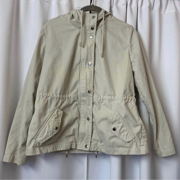 F21 Oatmeal Cream Neutral Beige Anorak Utility Cotton Jacket Size Medium - Picture 1 of 10
